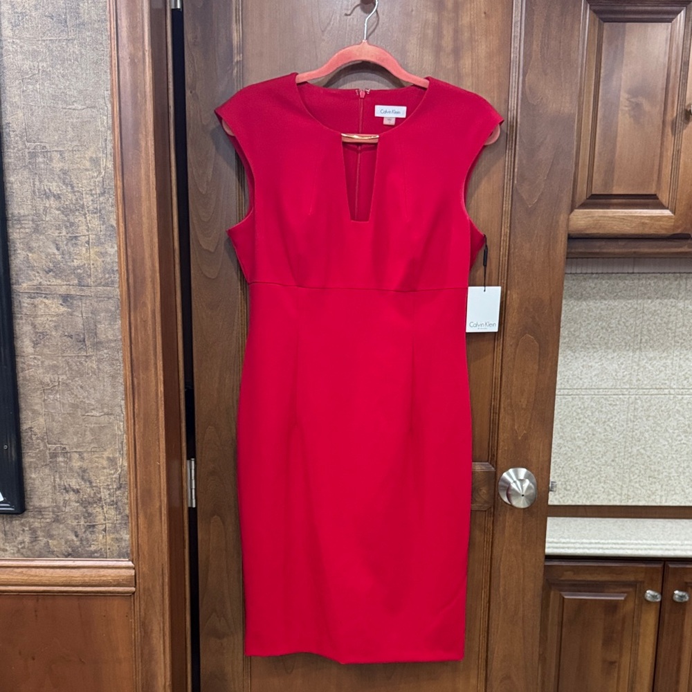 New Calvin Klein Vibrant Red Sheath Dress